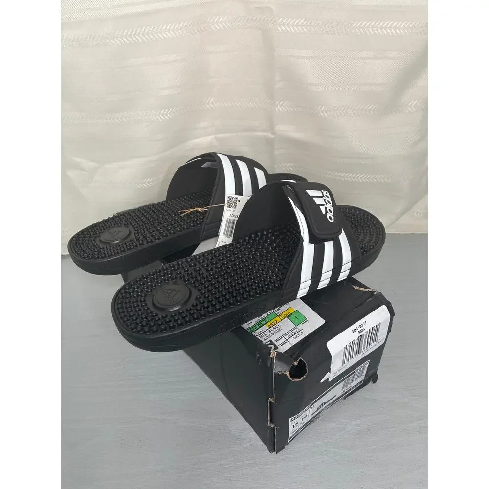 Adidas Adissage Massage Slide Sandals Black White Mens 13/Womens 14